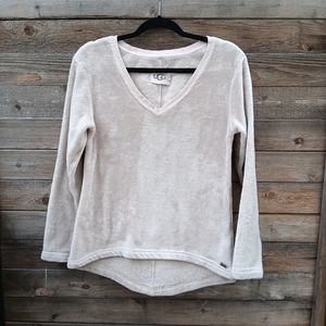UGG Top Daisy Fleece Cotton Blend V-Neck Long Sleeve Top Size S